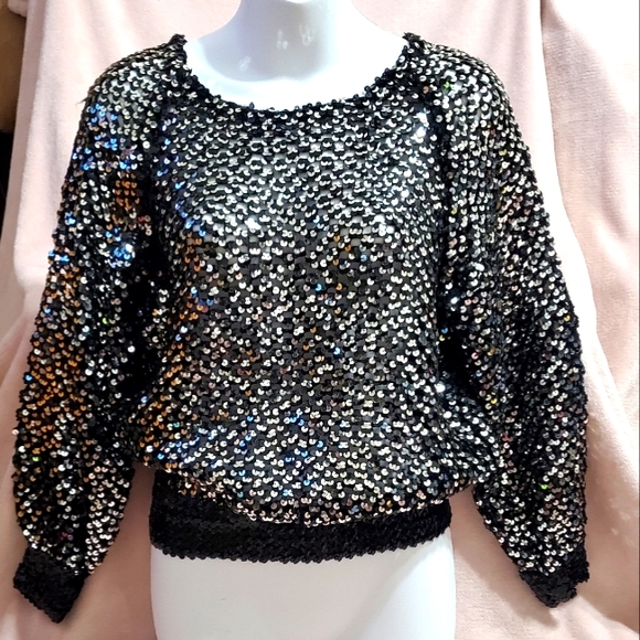 Lillie Rubin Sweaters - Super Fun Vintage Insanely Sparkly Black Silver    Sequin Holiday Sweater Sz S/M